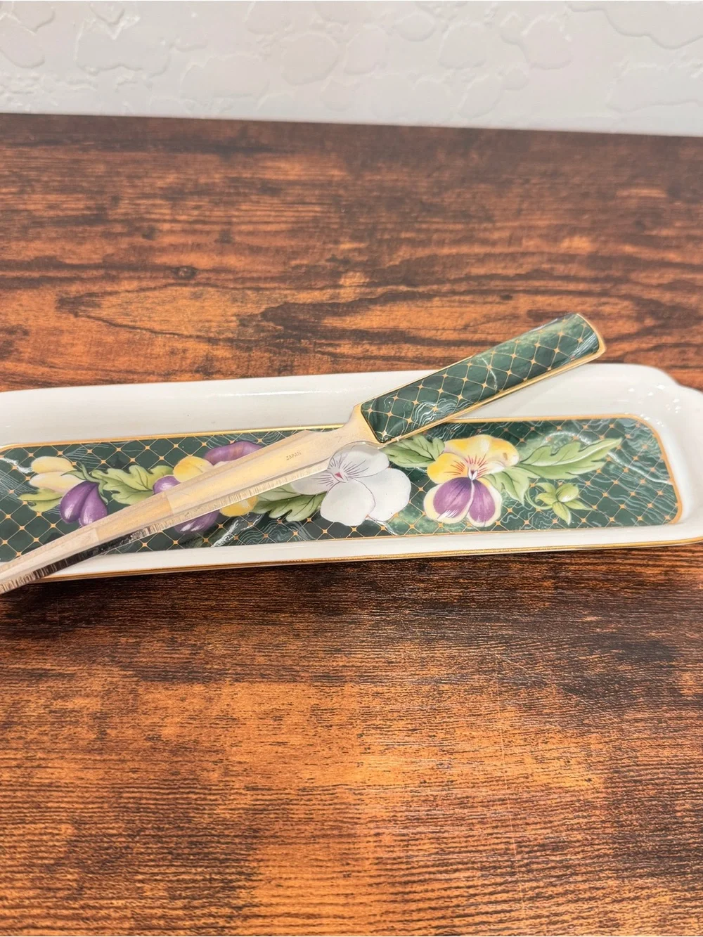 Neiman Marcus Vintage 2 Piece Ceramic Desk Set , Trinket Tray And Letter Opener